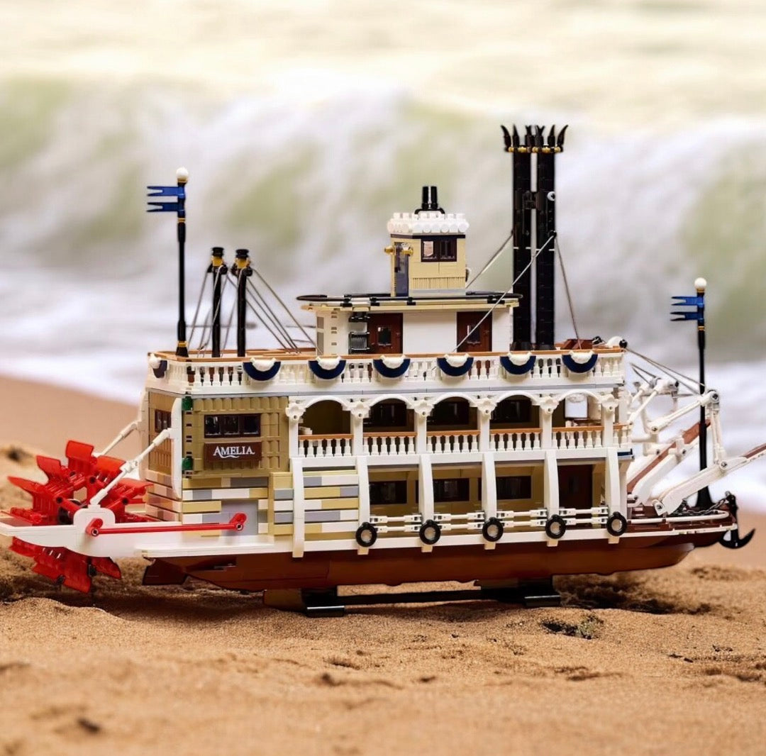 KOLEKCJONERSKI MODEL KLOCKÓW KONSTRUKCYJNYCH: MAJESTATYCZNY PAROWIEC RZECZNY.Powyzej 3950 elementów