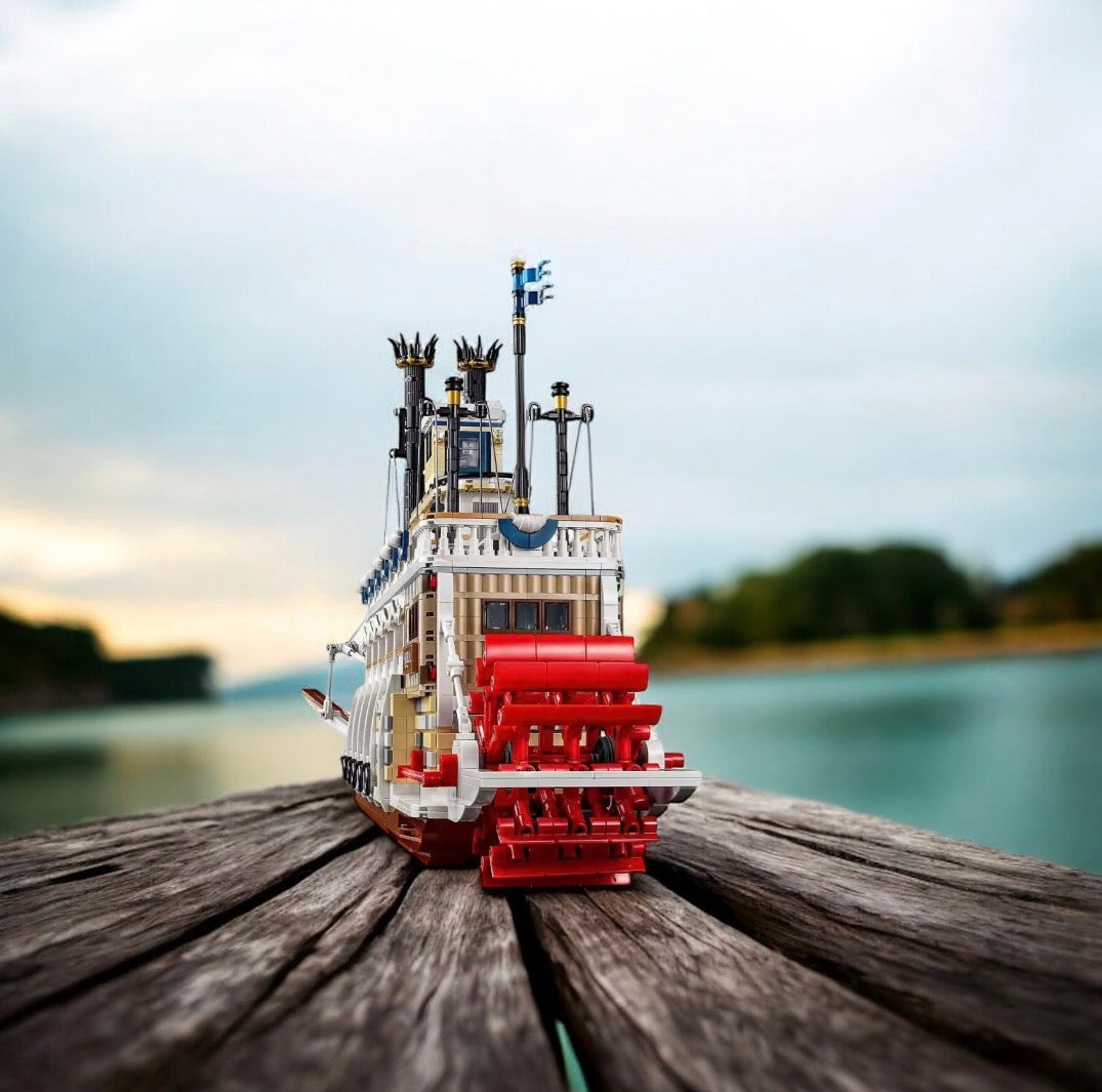 KOLEKCJONERSKI MODEL KLOCKÓW KONSTRUKCYJNYCH: MAJESTATYCZNY PAROWIEC RZECZNY.Powyzej 3950 elementów