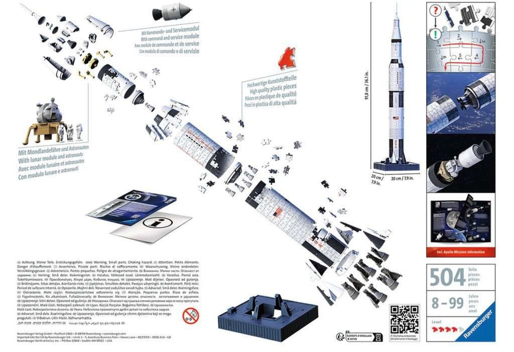 POLEĆ W KOSMOS! Ravensburger Puzzle 3D – Rakieta Apollo Saturn V
