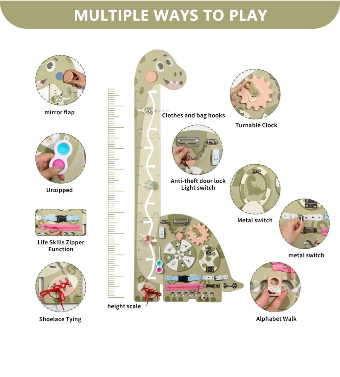 Centrum Rozwoju na Twojej Ścianie: Sensoryczna Miarka Wzrostu z Panelem Manipulacyjnym – Wspieraj Motorykę Malucha!