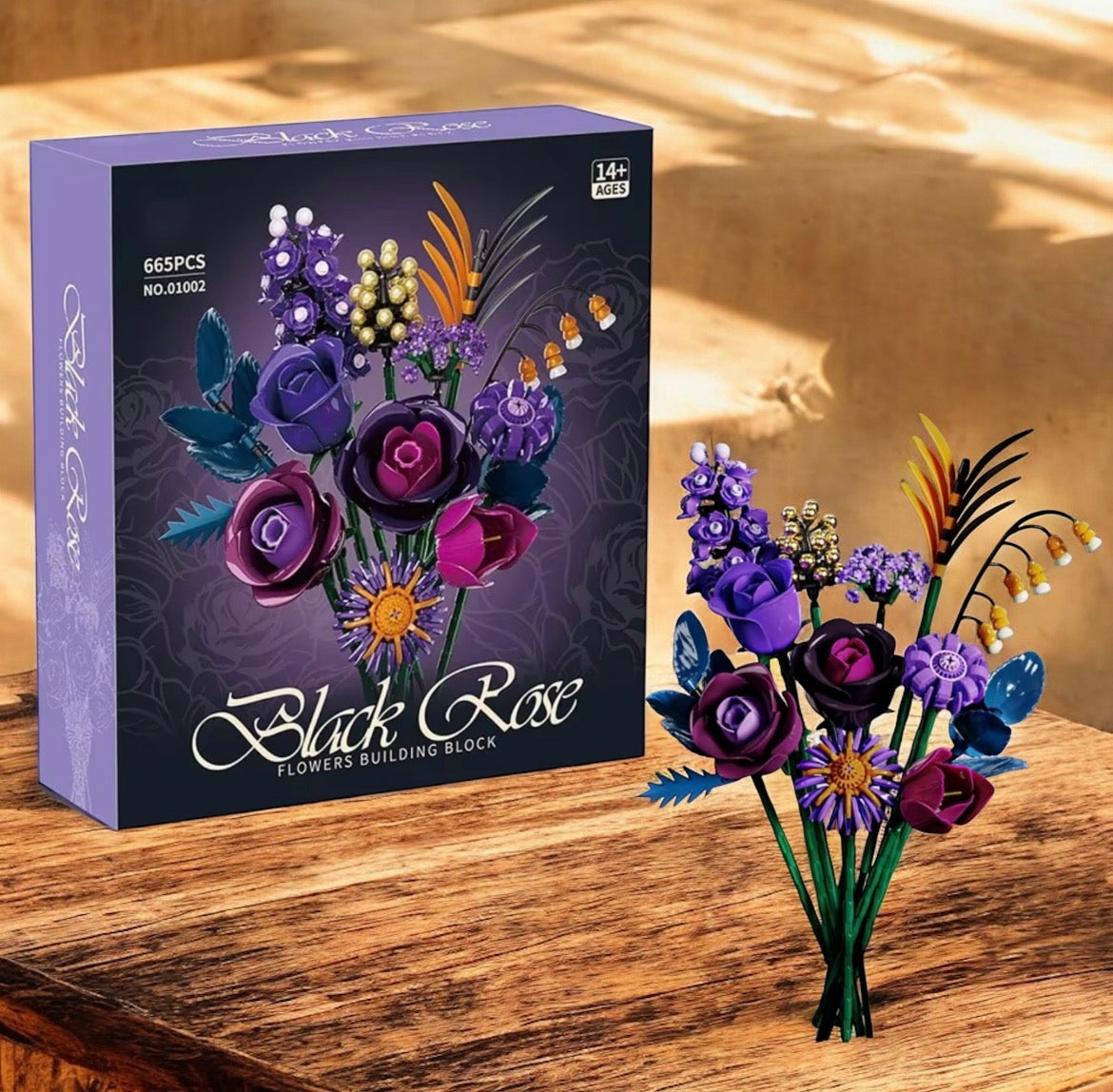 Bukiet Fioletowych Róz – Klocki Konstrukcyjne DIY (powyzej 650 pcs).  Idealny prezent na kazda okazję