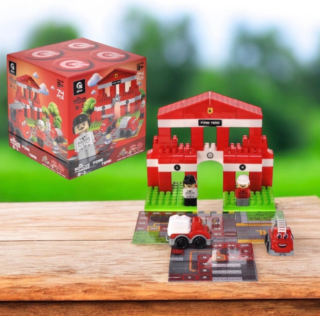 GRA PLANSZOWA, Klocki Konstrukcyjne 3w1 FIRE DEPARTMENT – ZOSTAN BOHATEREM STRAZY POZARNEJ! 🚒