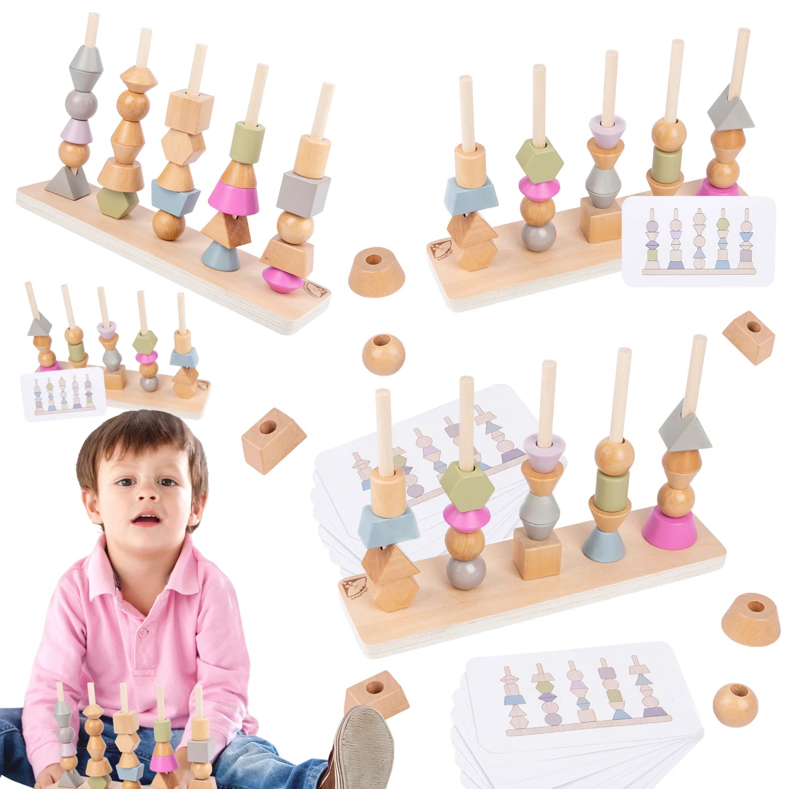 🌈 Edukacyjna Układanka Drewniana Montessori – Kolorowy Świat Figur i Kształtów.