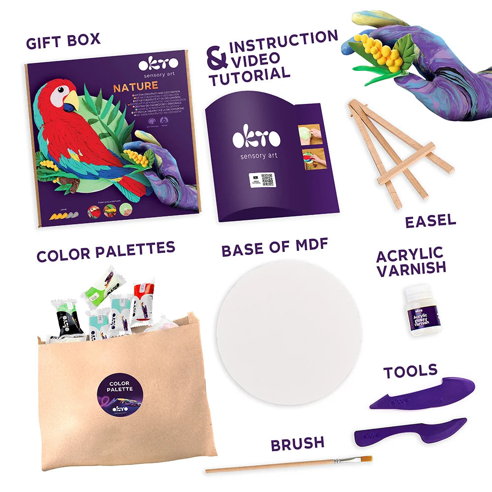 OKTO Sensory Art – Drewniany Obraz 3D "Papuga Ara": Egzotyka pod Twoimi Palcami