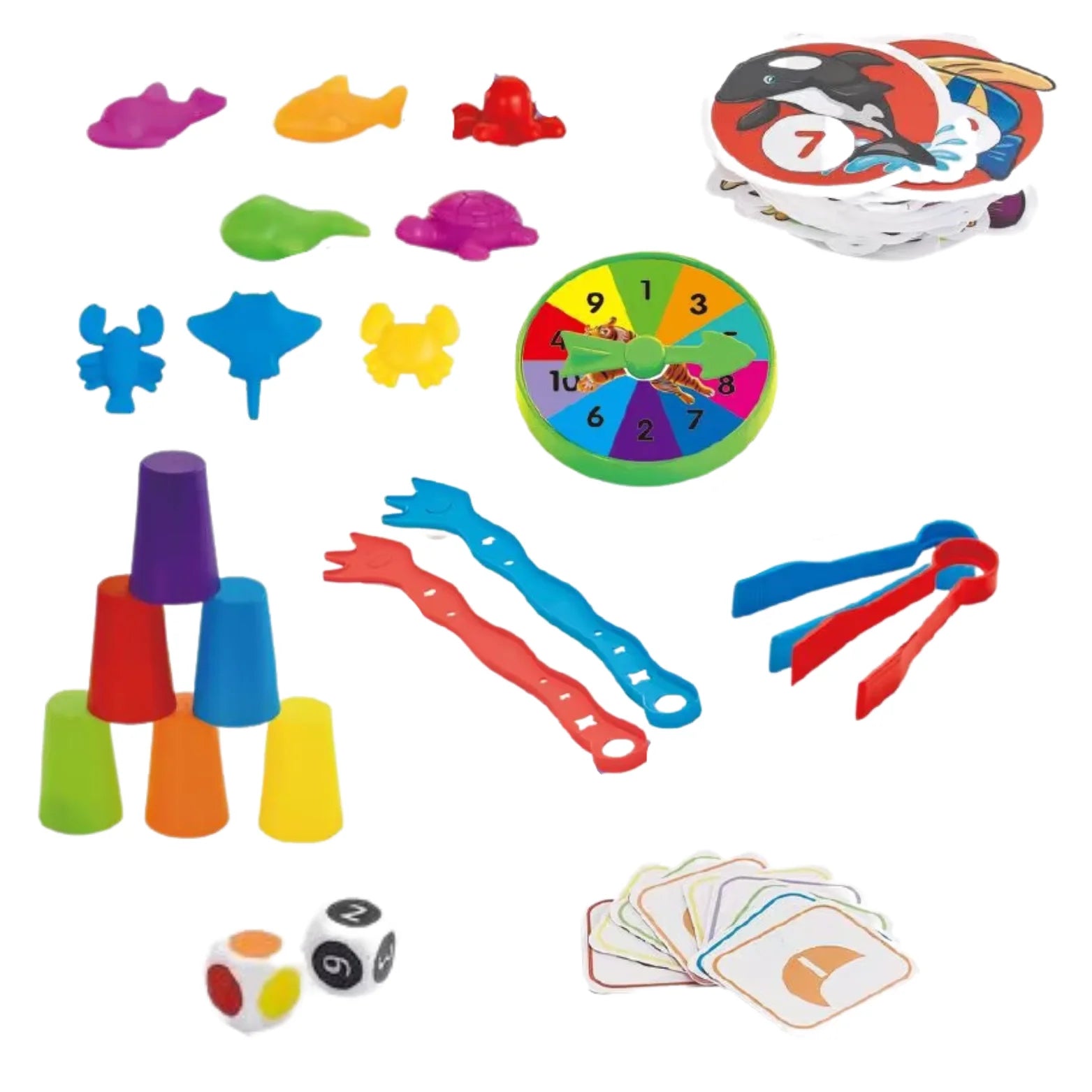 SORTER MONTESSORI – EDUKACYJNA GRA NAUKA LICZENIA I KOLORÓW (ZWIERZĄTKA + KUBECZKI)